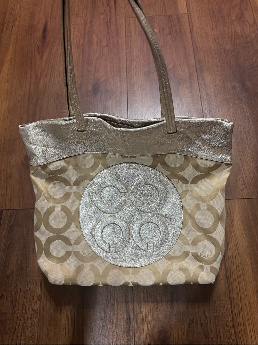Coach Julia Op Art Tote 15013 Metallic Gold Khaki Large Y2K Bag - Picture 13 of 13
